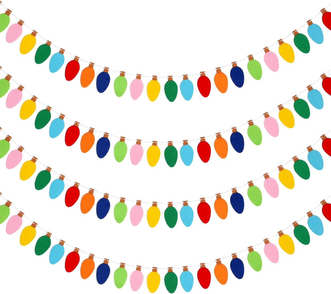 4 Pcs Felt Christmas Garland Felt Ball Christmas Light Bulb Garland Decor Xmas Rainbow Bulbs Garland for Home Christmas Tree Wall Party Decorations (Bright Color)